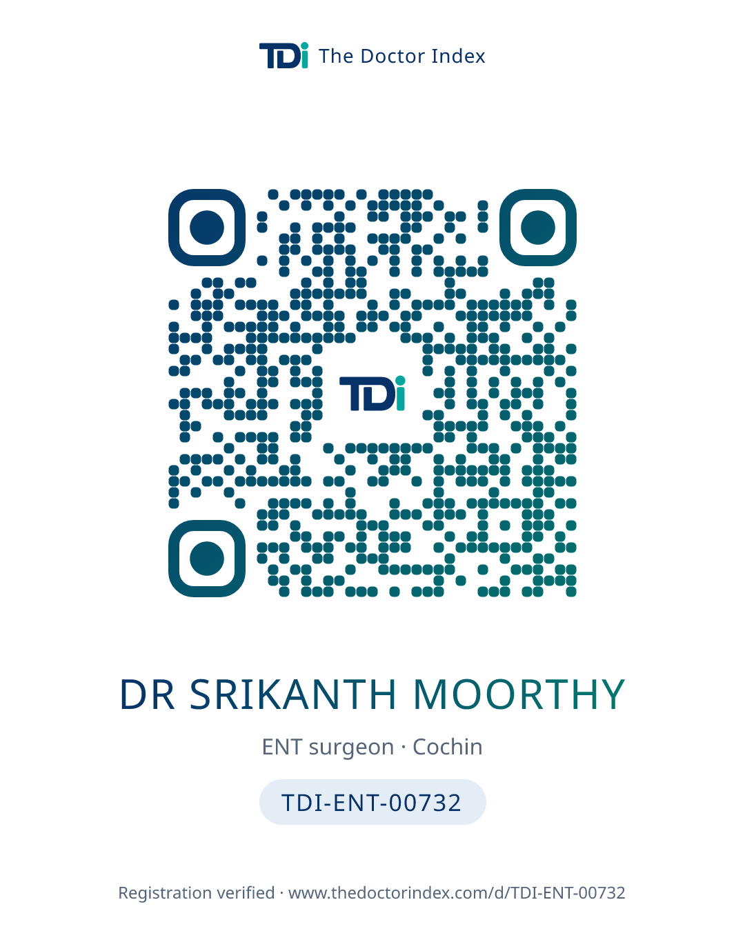 QR card for Dr Srikanth Moorthy, TDI-ENT-00732