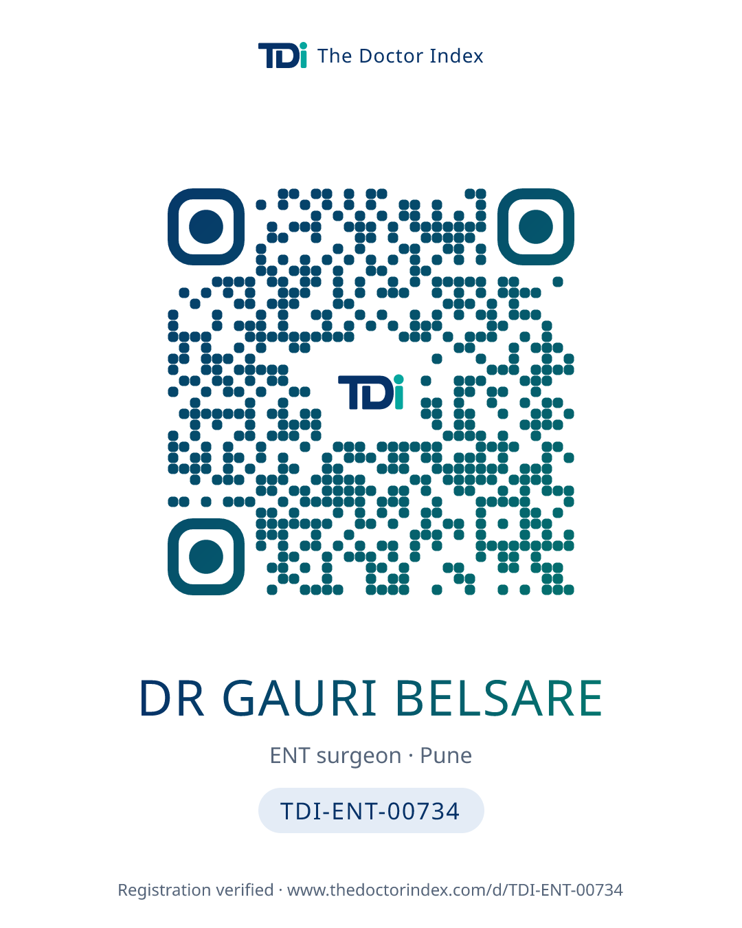 QR card for Dr Gauri Belsare, TDI-ENT-00734