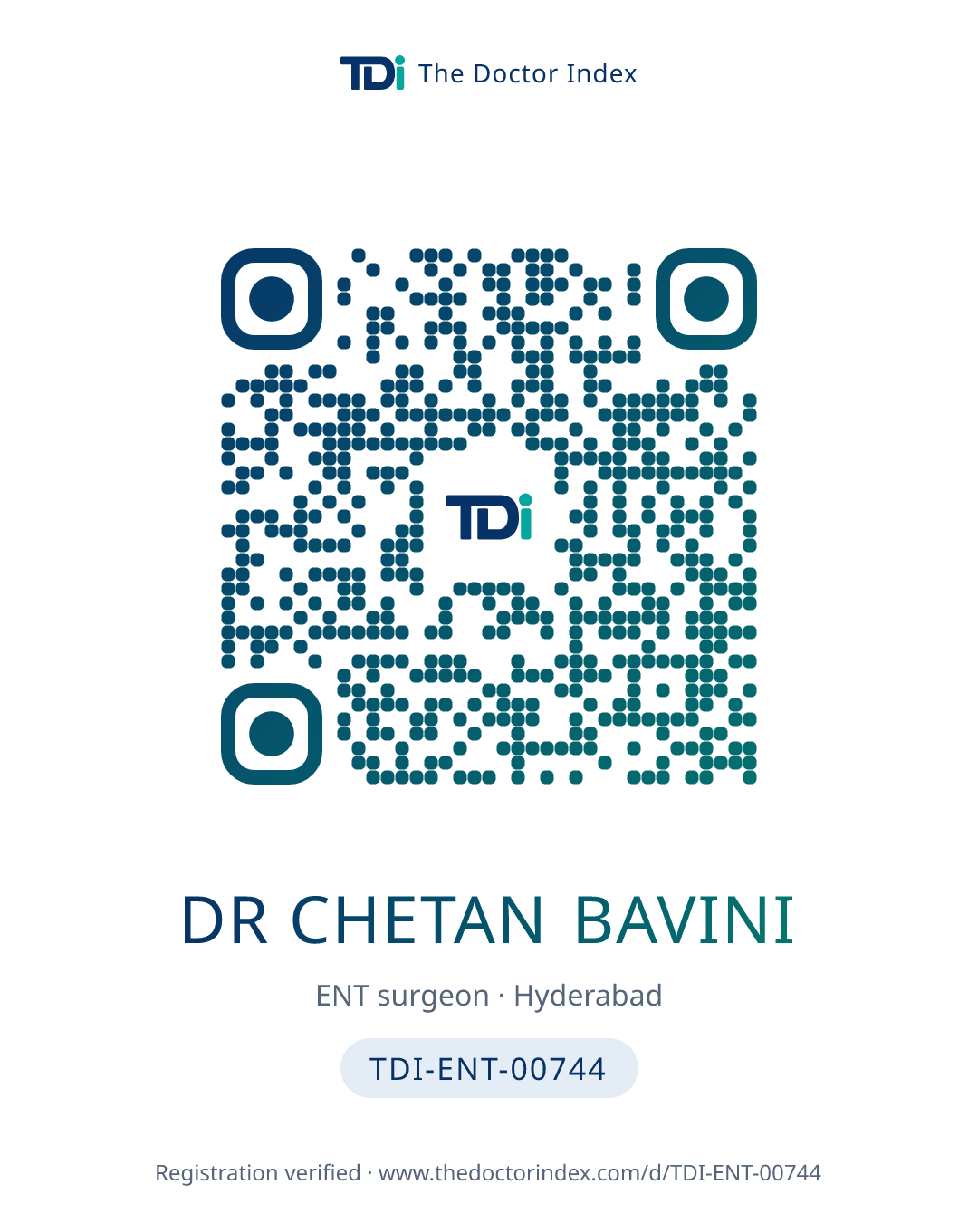 QR card for Dr Chetan Bavini, TDI-ENT-00744