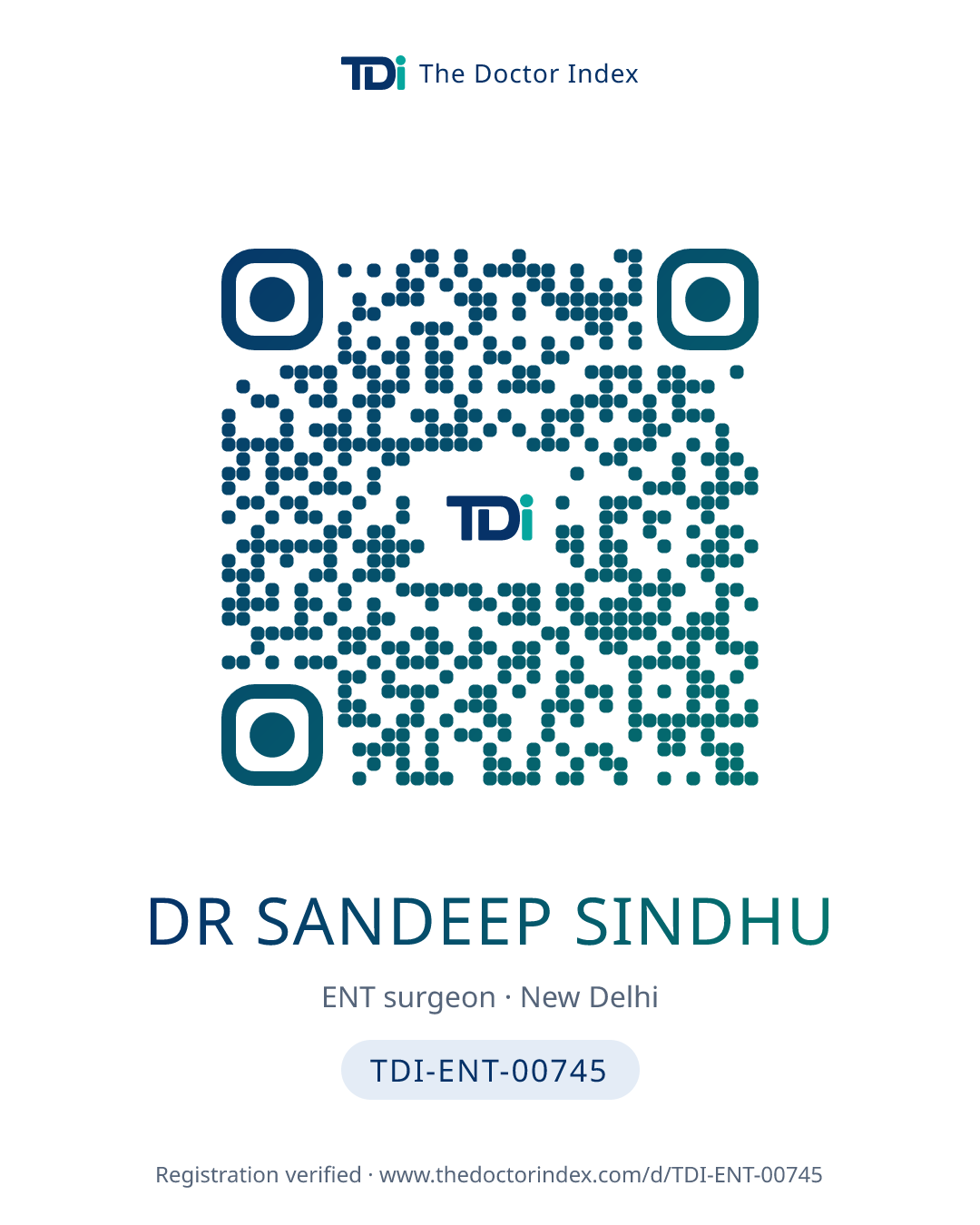 QR card for Dr Sandeep Sindhu, TDI-ENT-00745