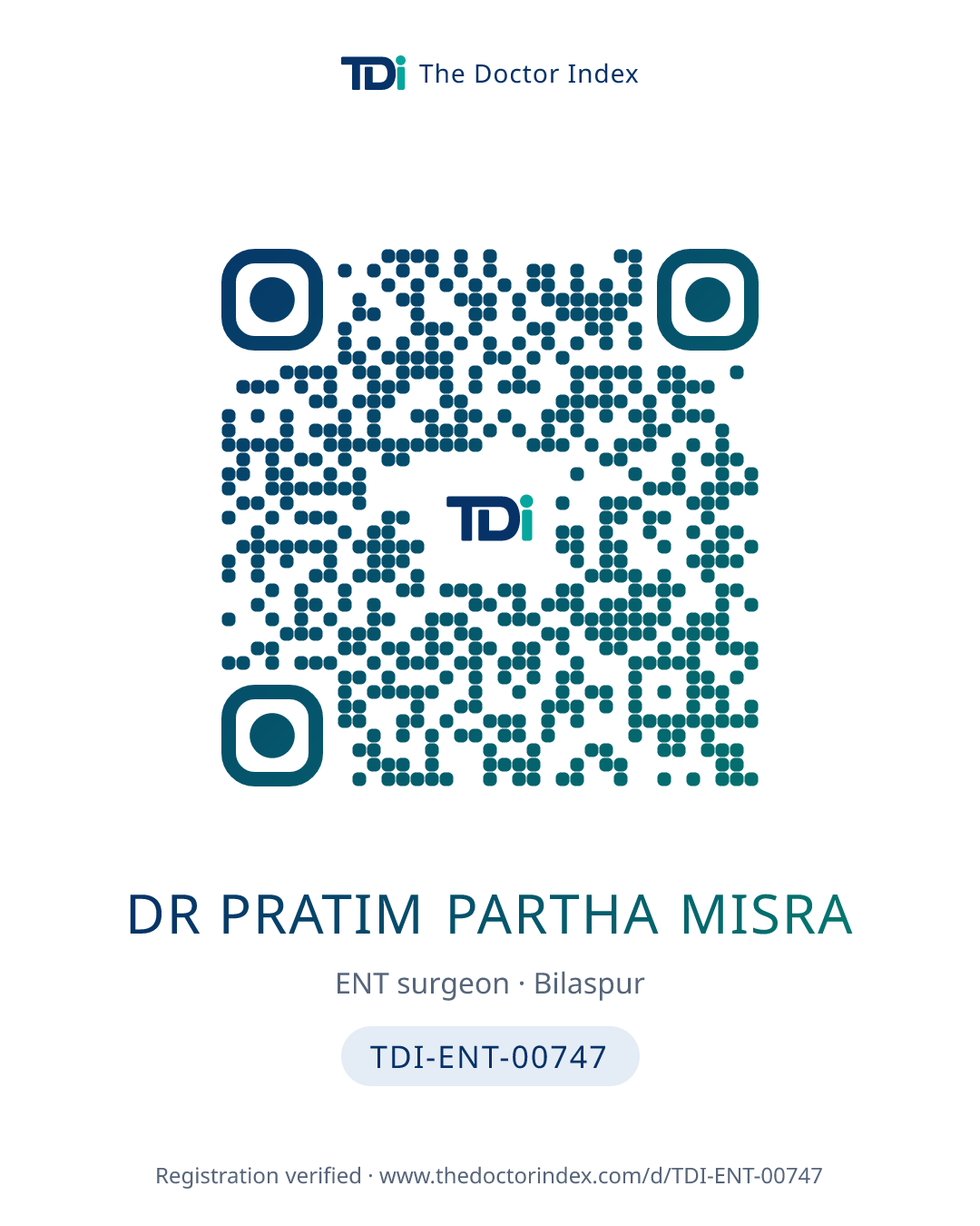 QR card for Dr Pratim Partha Misra, TDI-ENT-00747