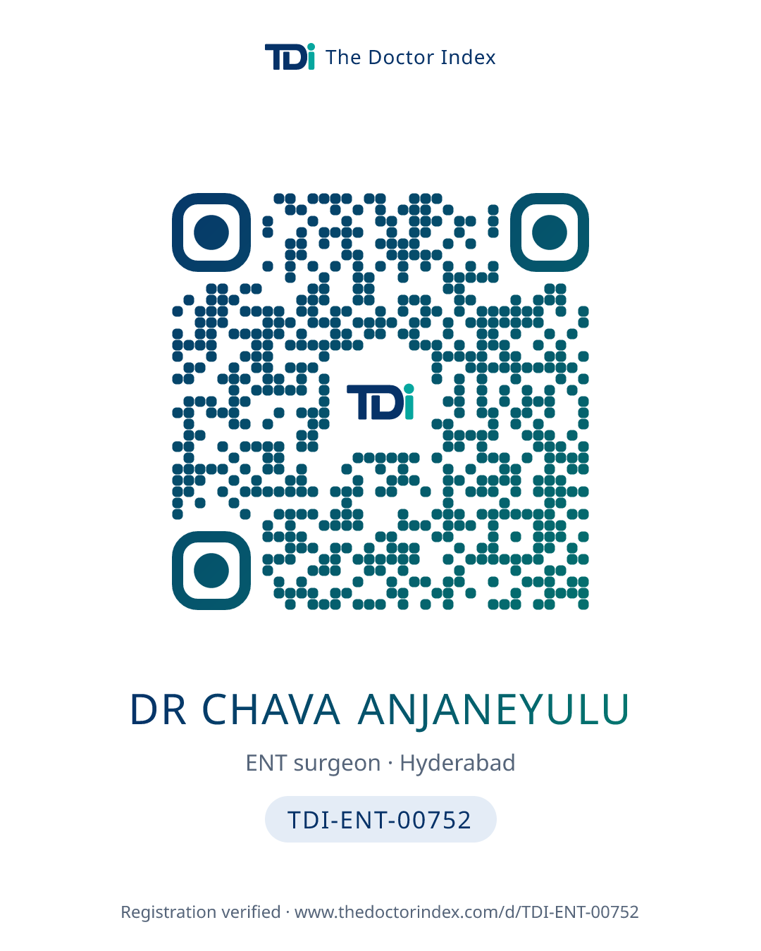 QR card for Dr Chava Anjaneyulu, TDI-ENT-00752