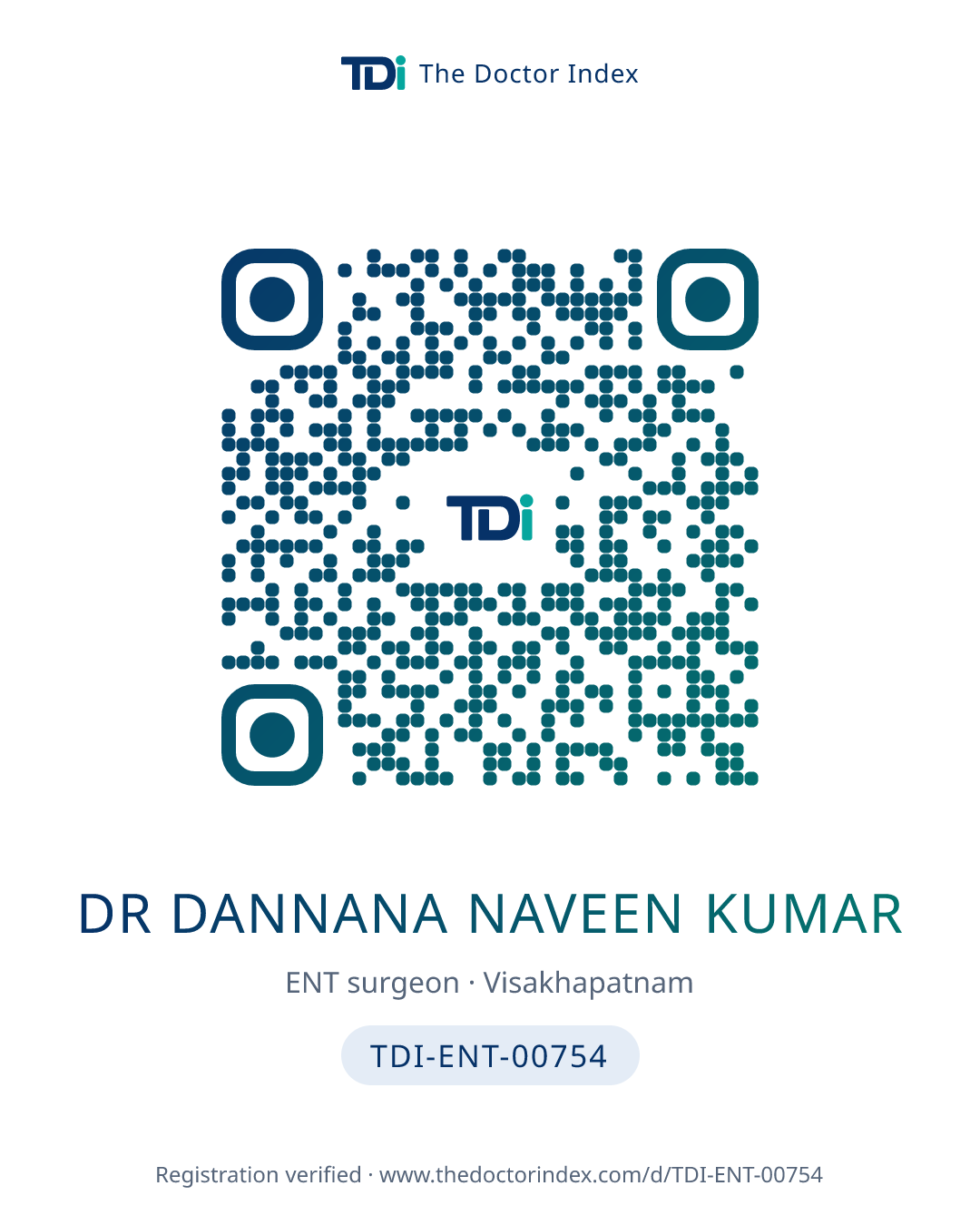QR card for Dr Dannana Naveen Kumar, TDI-ENT-00754