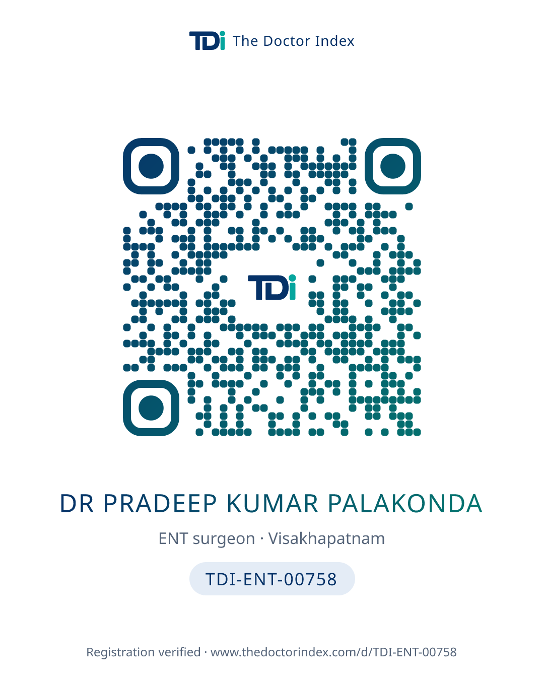 QR card for Dr Pradeep Kumar Palakonda, TDI-ENT-00758