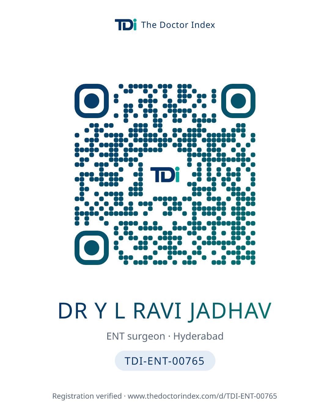 QR card for Dr Y L Ravi Jadhav, TDI-ENT-00765