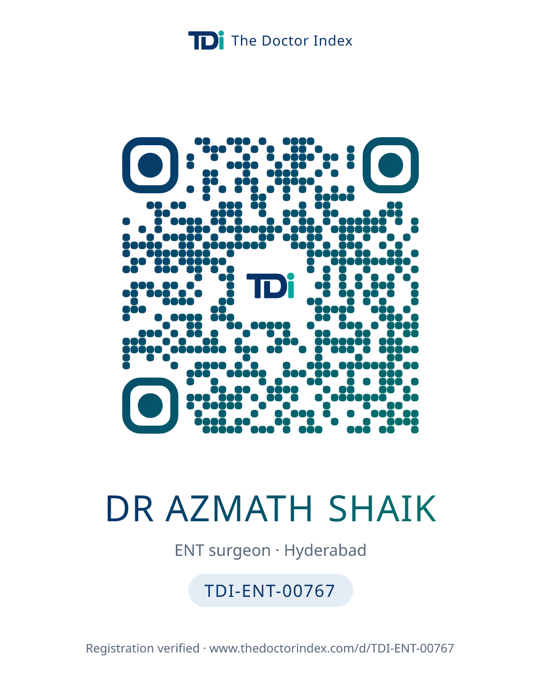 QR card for Dr Azmath Shaik, TDI-ENT-00767