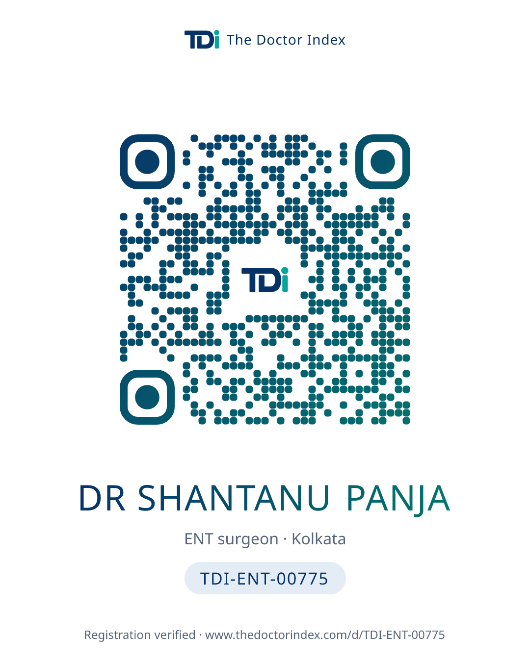 QR card for Dr Shantanu Panja, TDI-ENT-00775