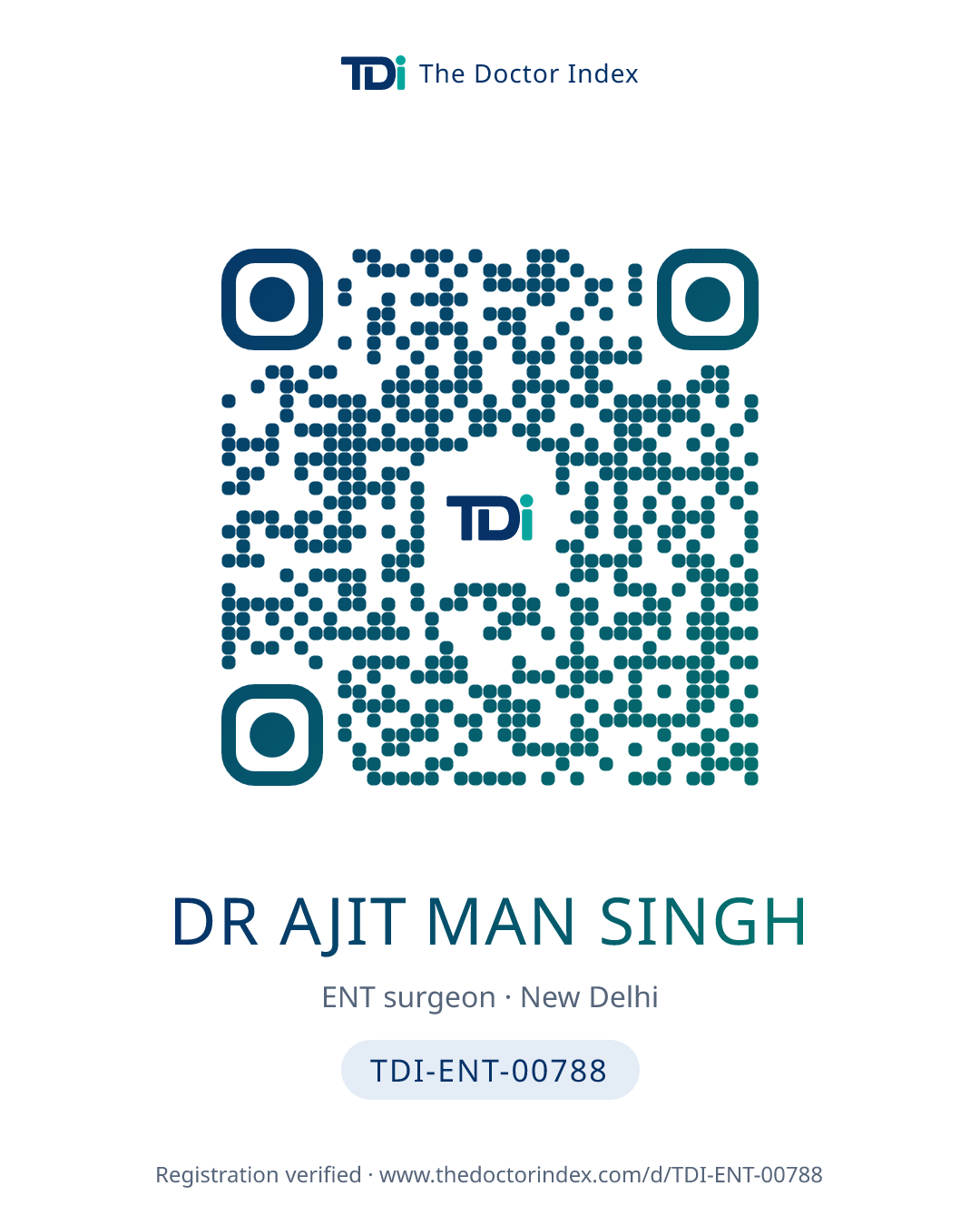 QR card for Dr Ajit Man Singh, TDI-ENT-00788