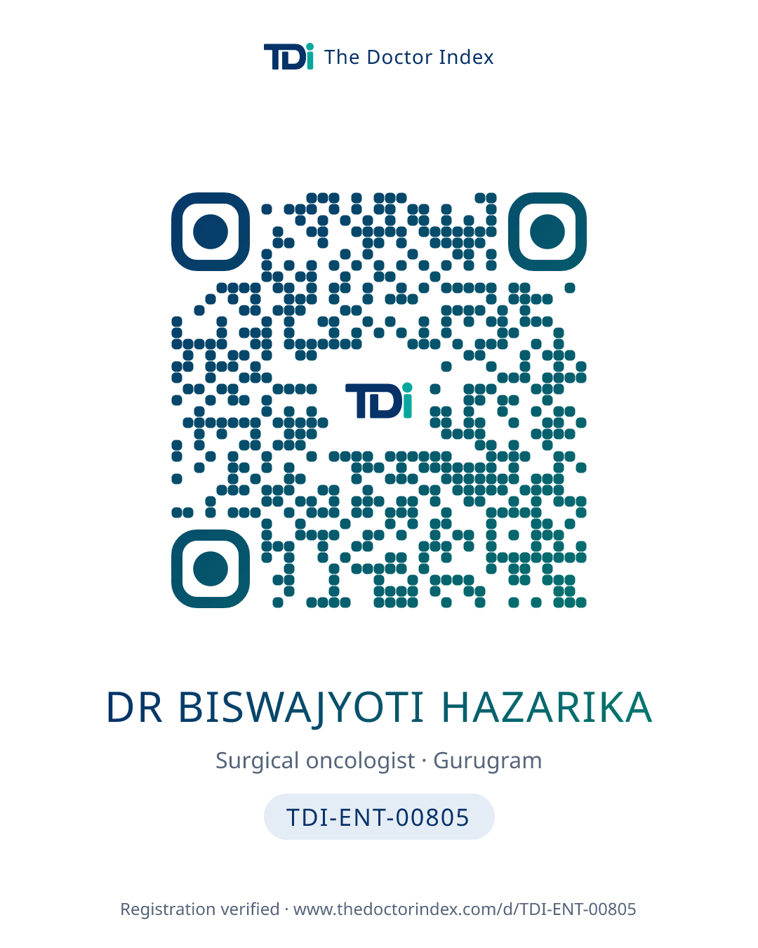 QR card for Dr Biswajyoti Hazarika, TDI-ENT-00805