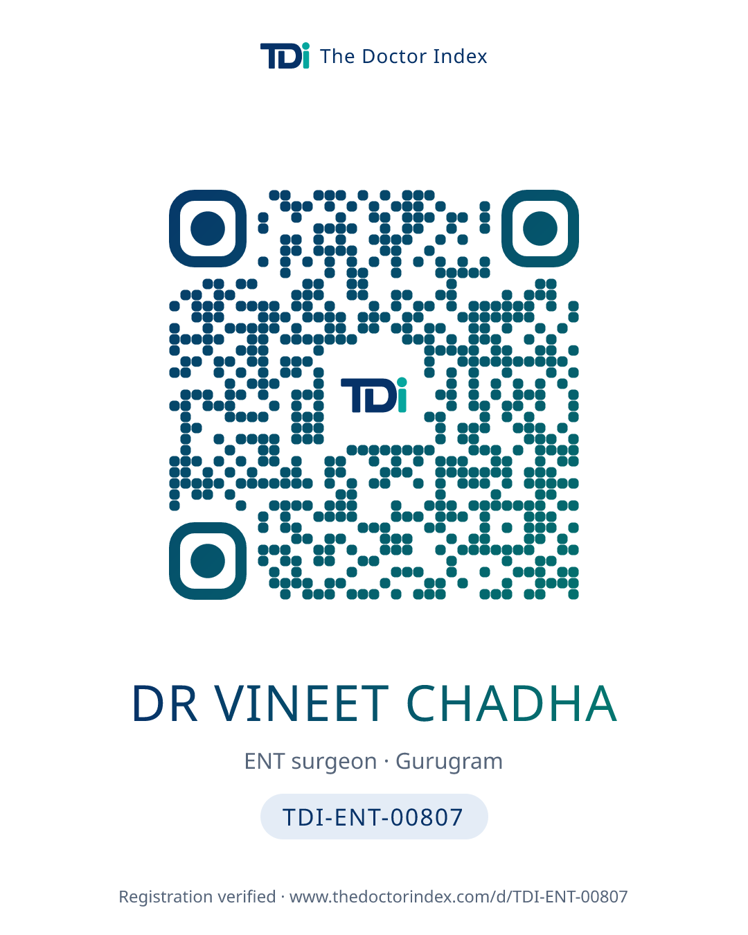 QR card for Dr Vineet Chadha, TDI-ENT-00807