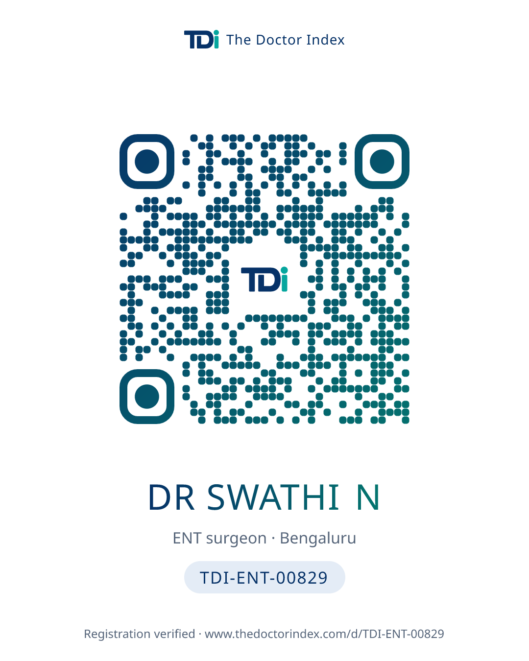 QR card for Dr Swathi N, TDI-ENT-00829