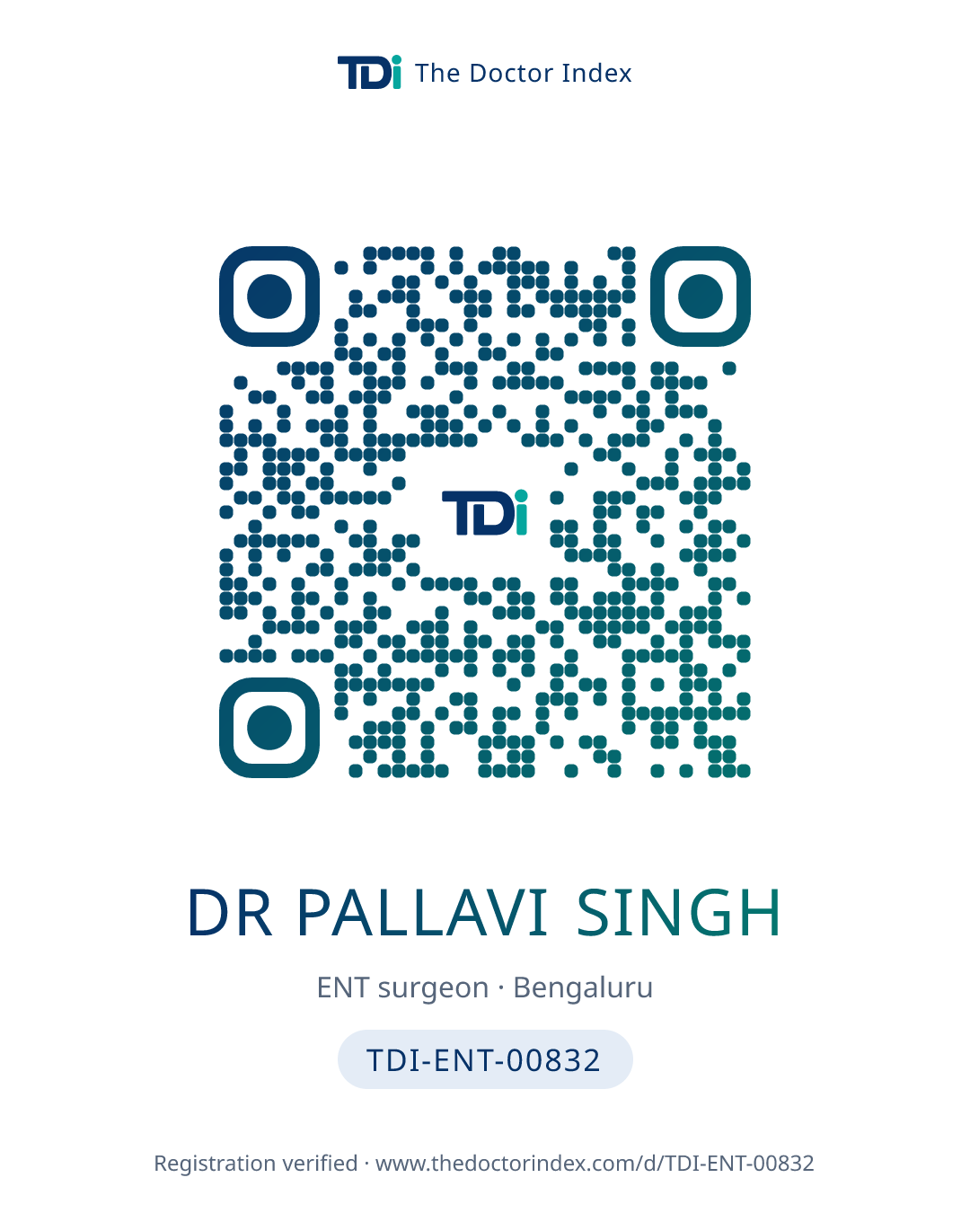 QR card for Dr Pallavi Singh, TDI-ENT-00832