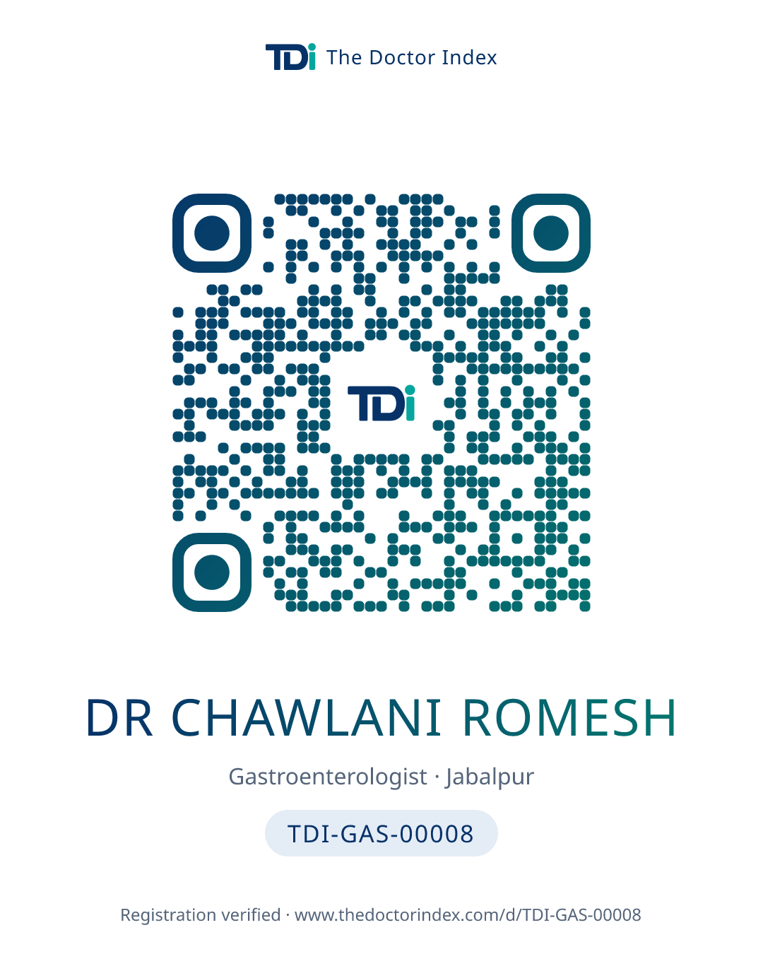 QR card for Dr Chawlani Romesh, TDI-GAS-00008