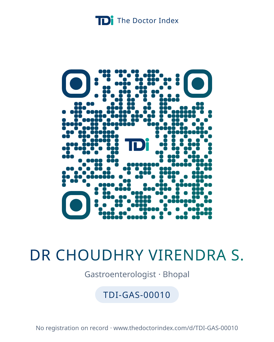 QR card for Dr Choudhry Virendra S., TDI-GAS-00010