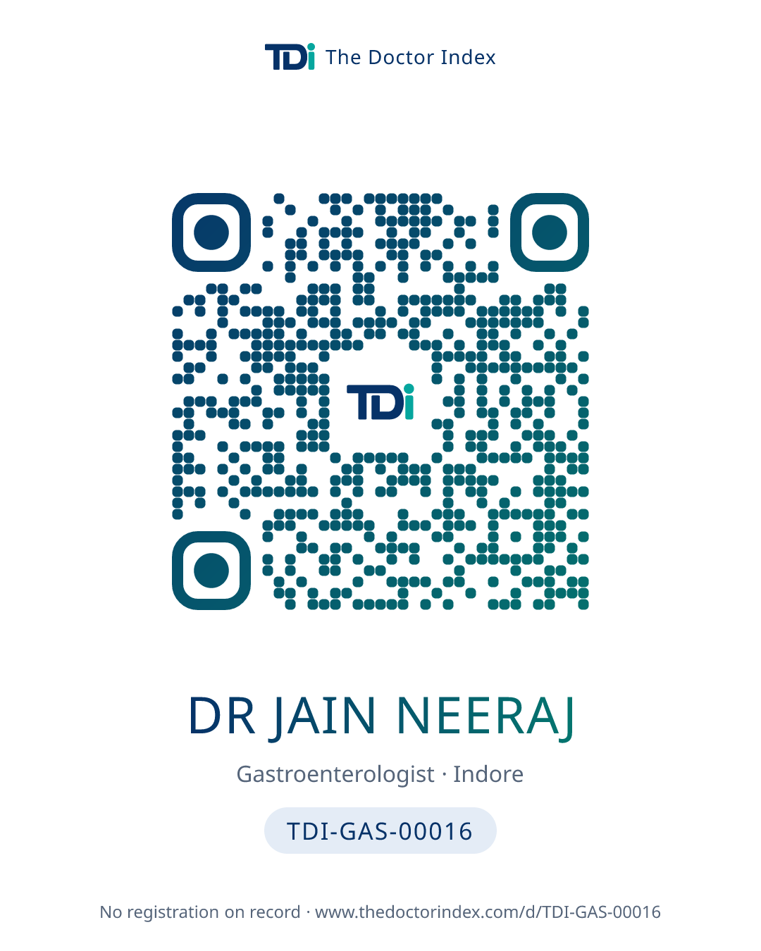 QR card for Dr Jain Neeraj, TDI-GAS-00016