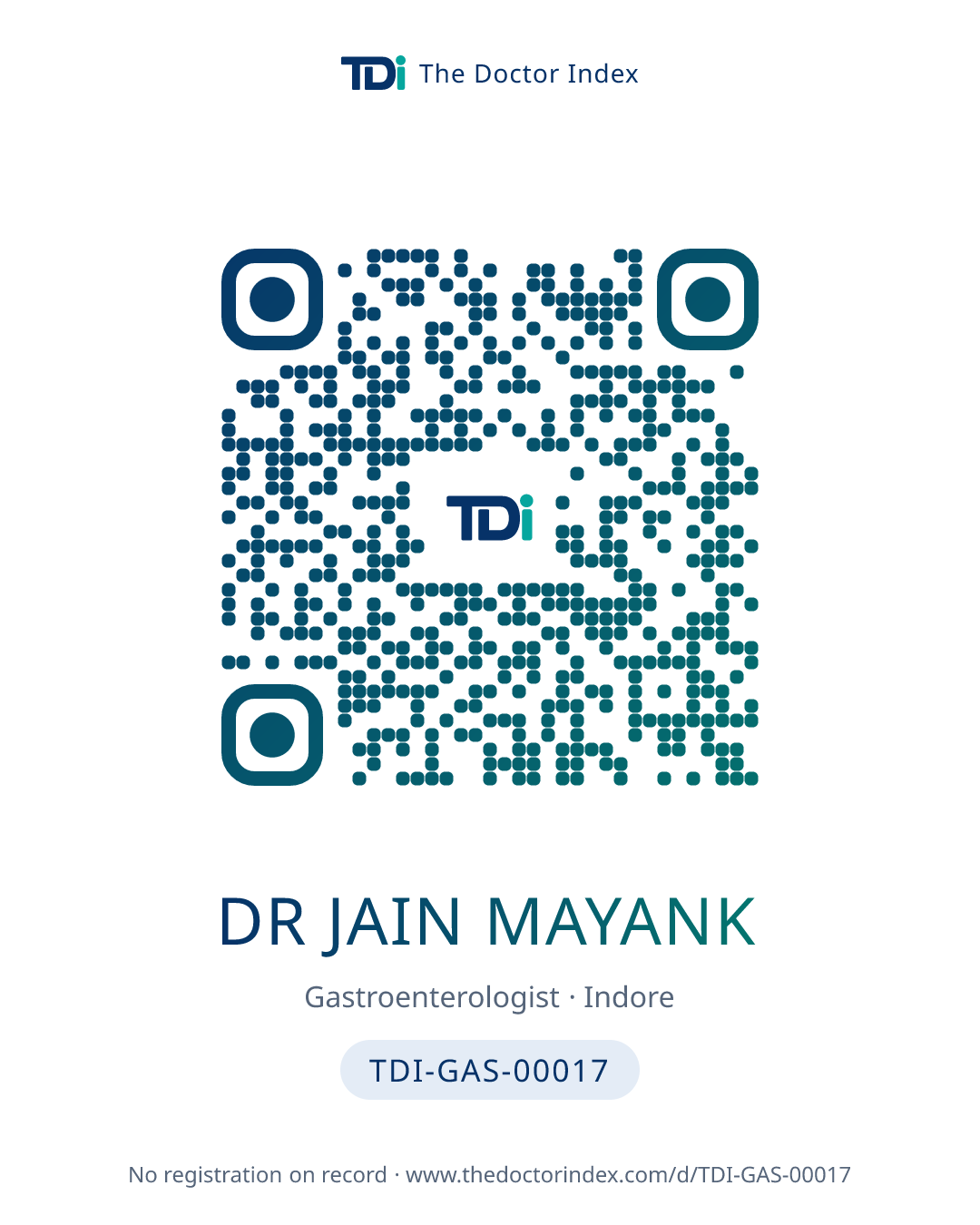 QR card for Dr Jain Mayank, TDI-GAS-00017
