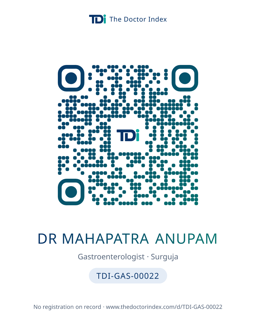 QR card for Dr Mahapatra Anupam, TDI-GAS-00022