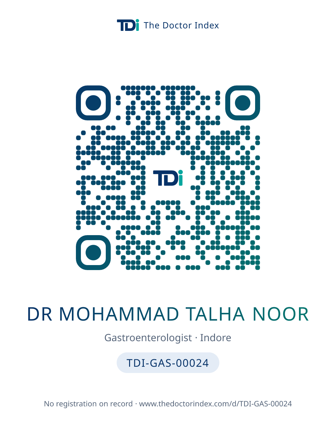 QR card for Dr Mohammad Talha Noor, TDI-GAS-00024
