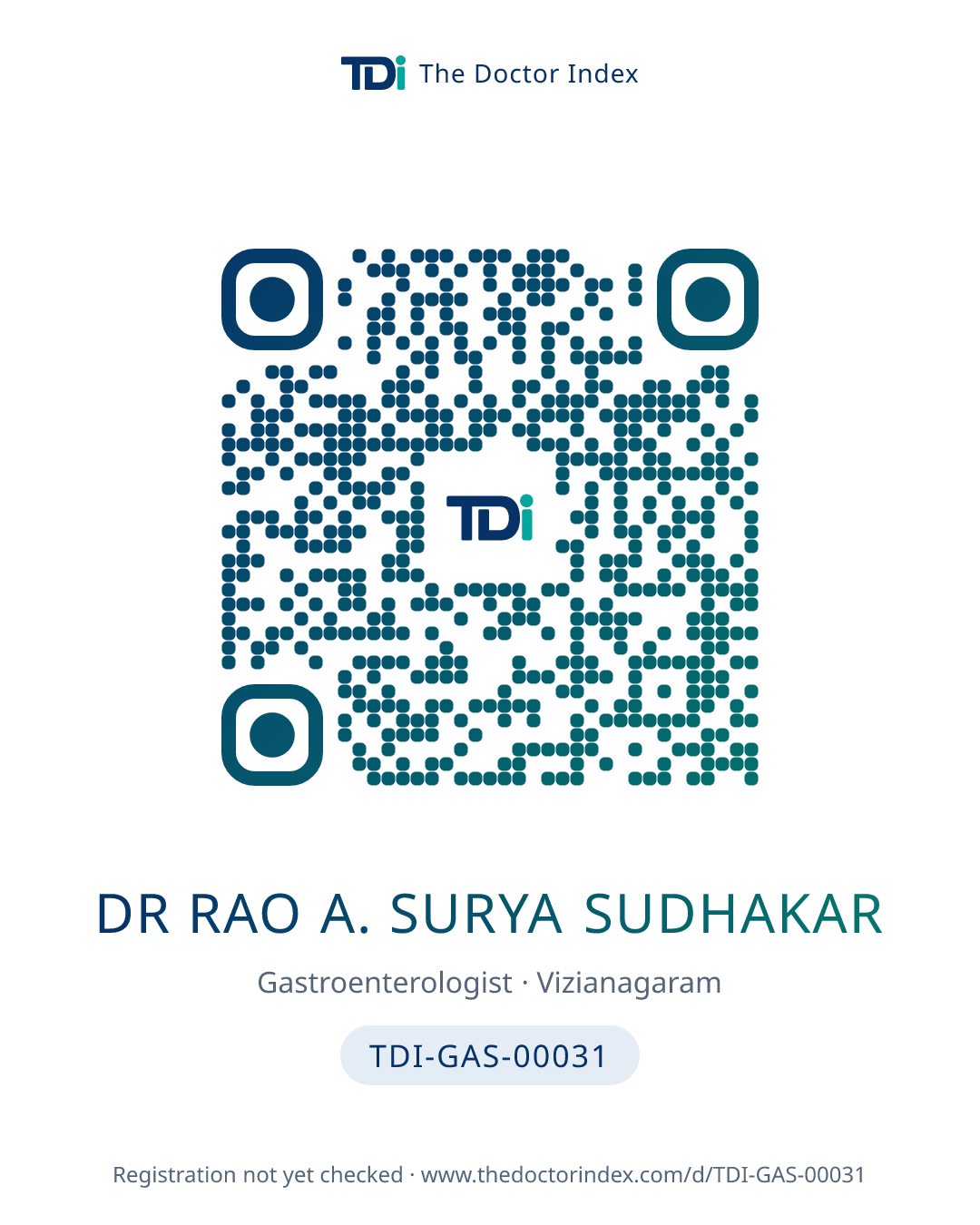 QR card for Dr Rao A. Surya Sudhakar, TDI-GAS-00031