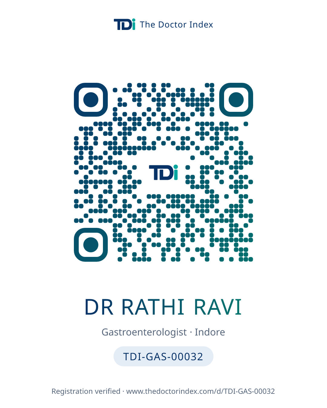 QR card for Dr Rathi Ravi, TDI-GAS-00032