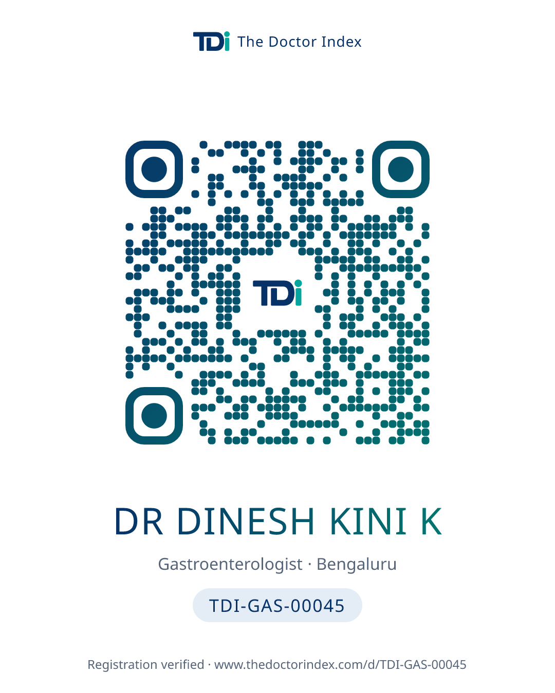 QR card for Dr Dinesh Kini K, TDI-GAS-00045