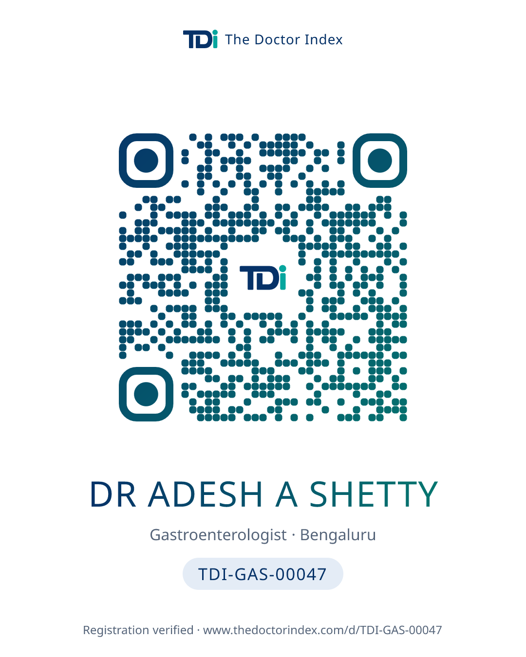 QR card for Dr Adesh A Shetty, TDI-GAS-00047