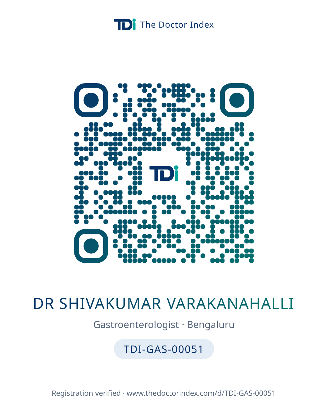 QR card for Dr Shivakumar Varakanahalli, TDI-GAS-00051