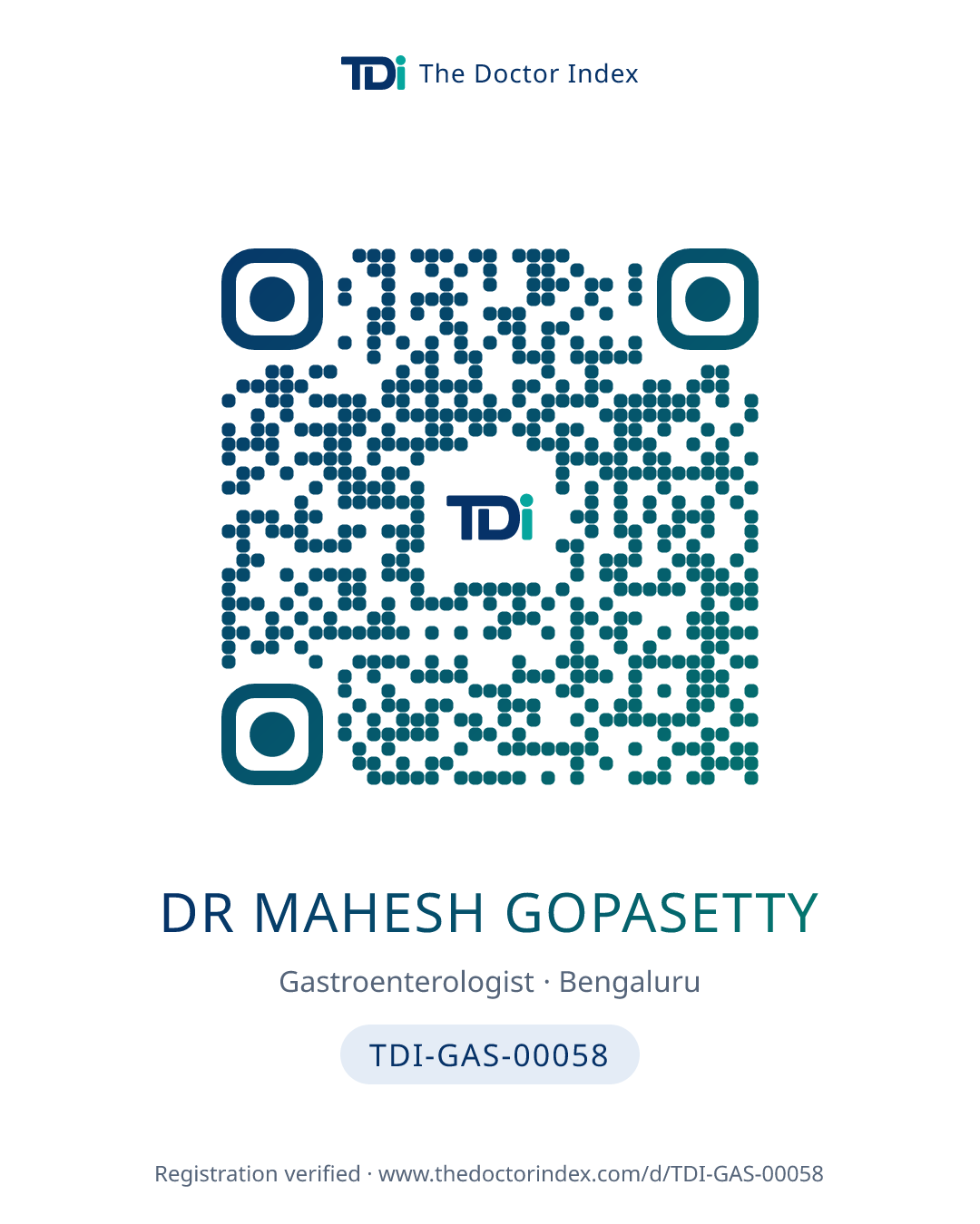 QR card for Dr Mahesh Gopasetty, TDI-GAS-00058