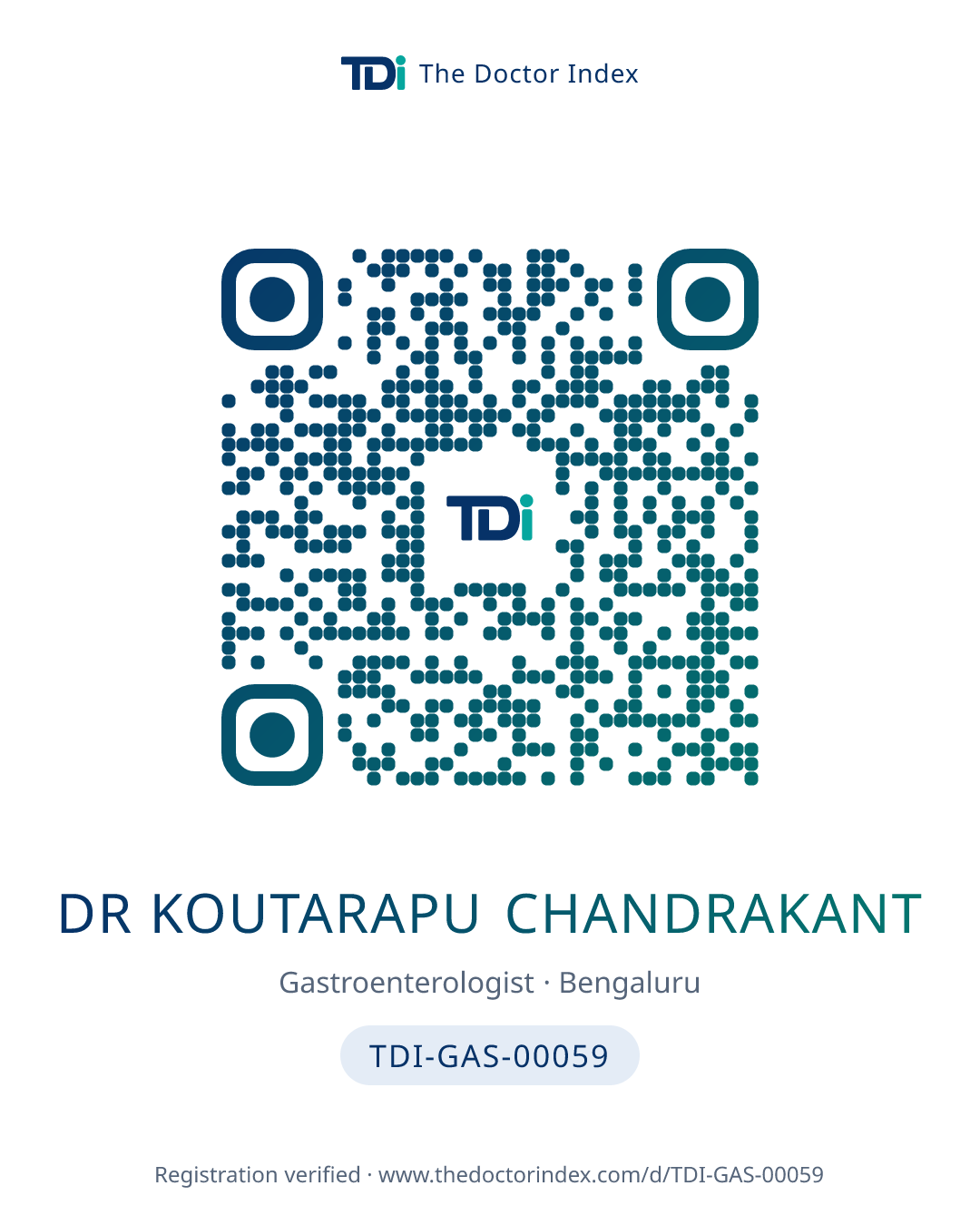 QR card for Dr Koutarapu Chandrakant, TDI-GAS-00059