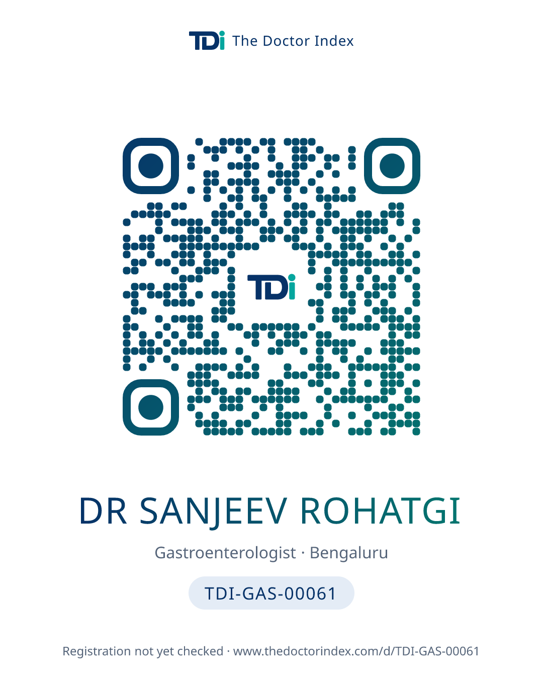 QR card for Dr Sanjeev Rohatgi, TDI-GAS-00061