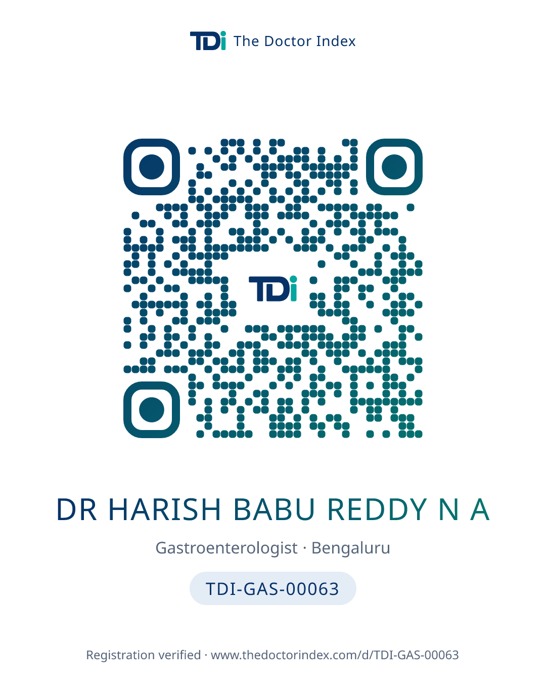 QR card for Dr Harish Babu Reddy N A, TDI-GAS-00063