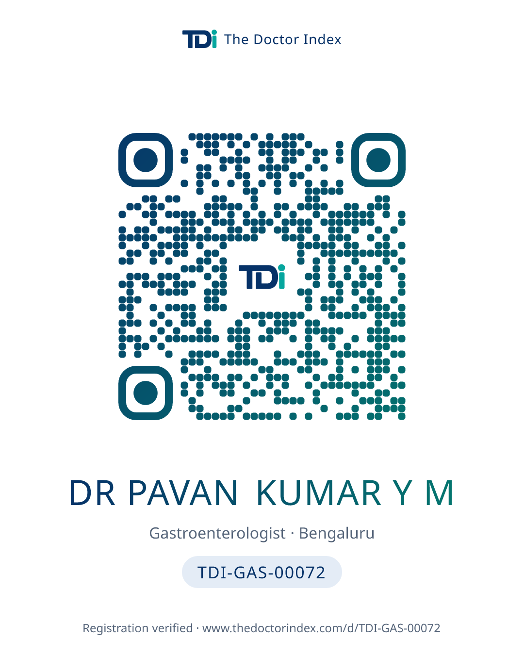 QR card for Dr Pavan Kumar Y M, TDI-GAS-00072