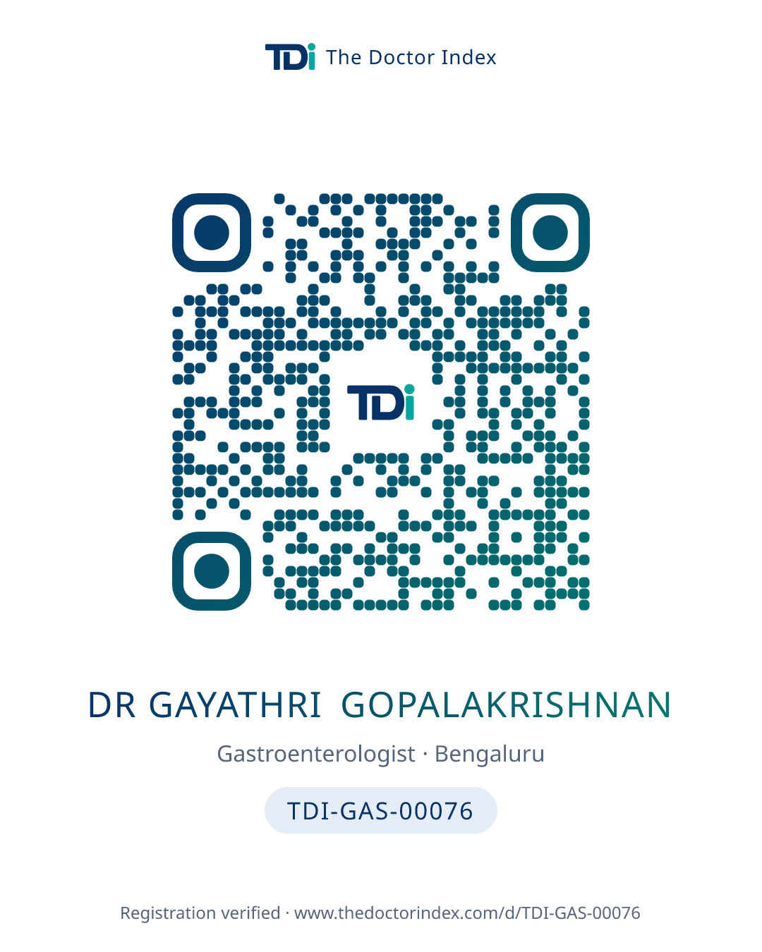 QR card for Dr Gayathri Gopalakrishnan, TDI-GAS-00076
