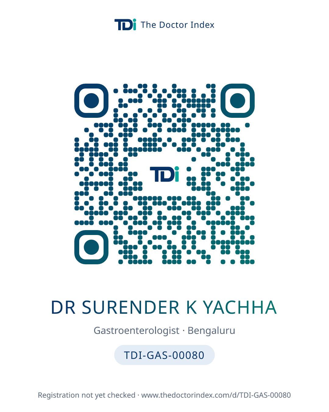 QR card for Dr Surender K Yachha, TDI-GAS-00080