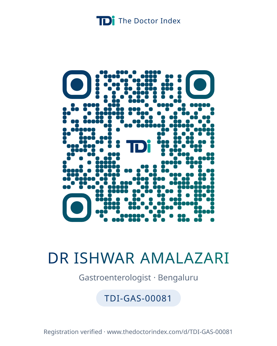 QR card for Dr Ishwar Amalazari, TDI-GAS-00081