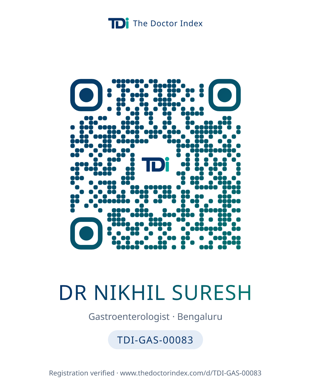 QR card for Dr Nikhil Suresh, TDI-GAS-00083
