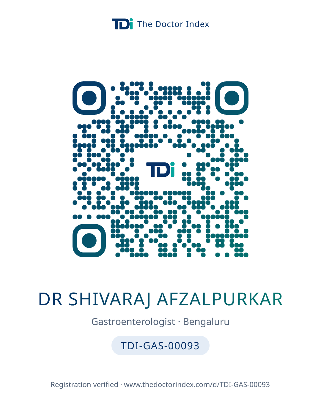 QR card for Dr Shivaraj Afzalpurkar, TDI-GAS-00093
