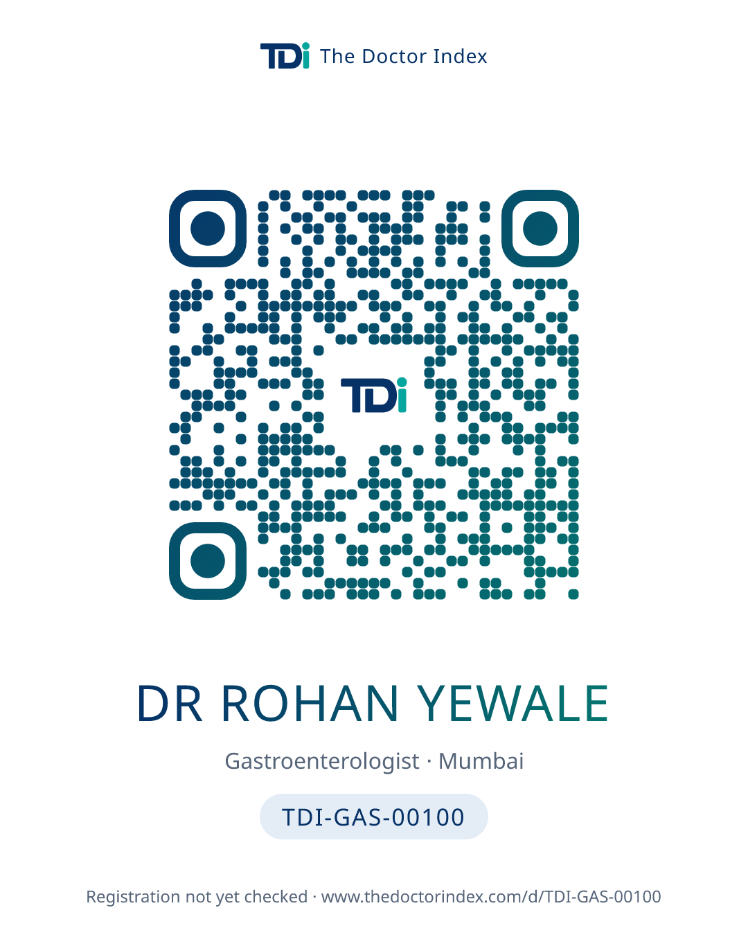 QR card for Dr Rohan Yewale, TDI-GAS-00100