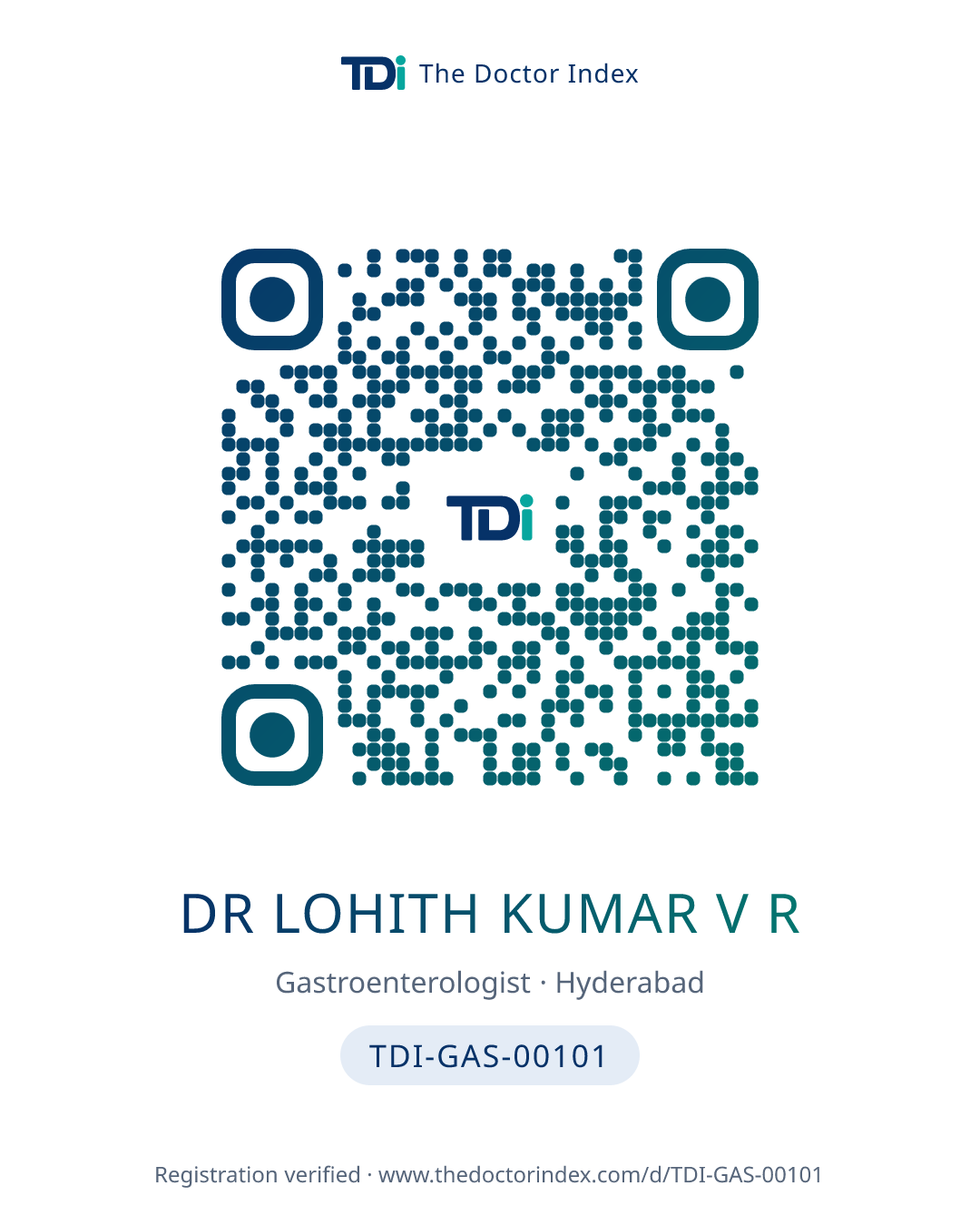 QR card for Dr Lohith Kumar V R, TDI-GAS-00101
