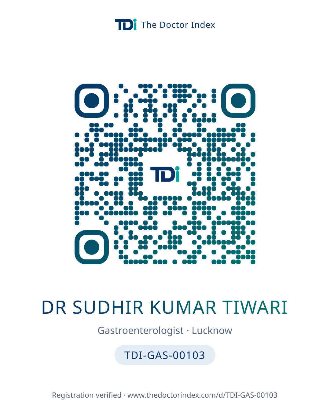 QR card for Dr Sudhir Kumar Tiwari, TDI-GAS-00103