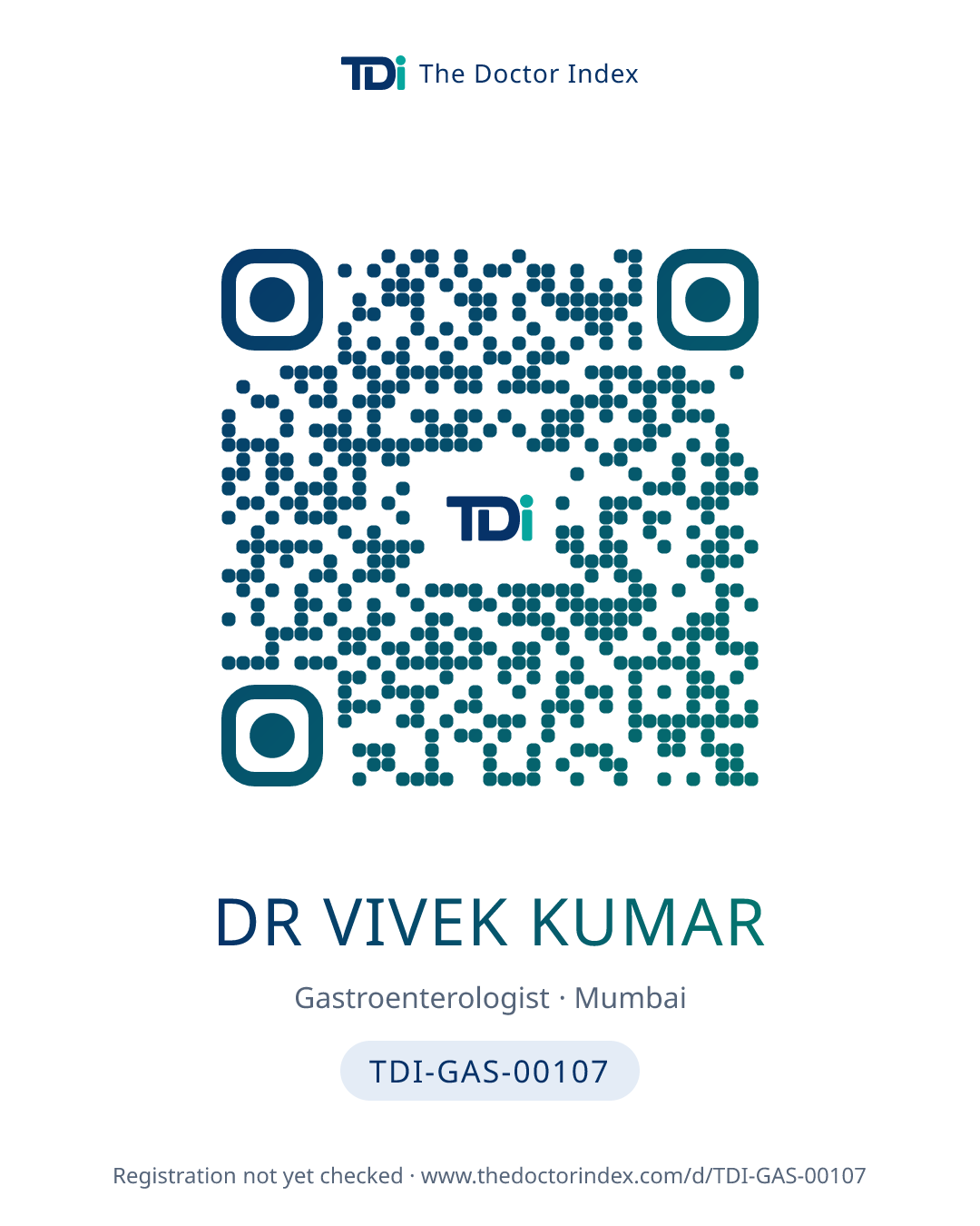 QR card for Dr Vivek Kumar, TDI-GAS-00107