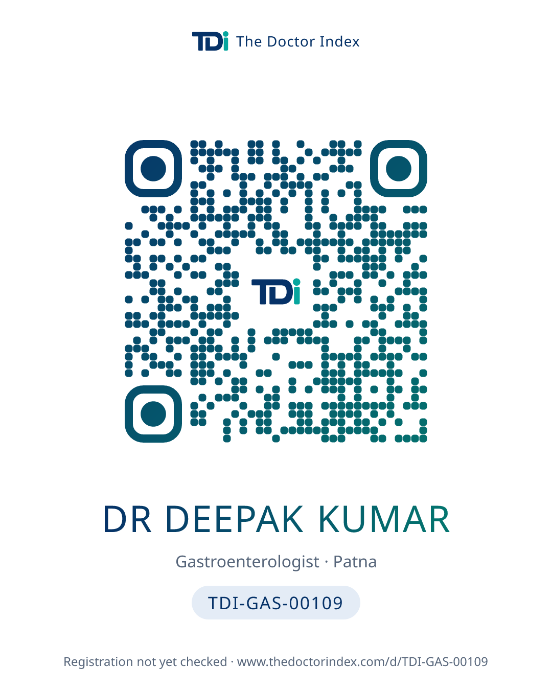QR card for Dr Deepak Kumar, TDI-GAS-00109