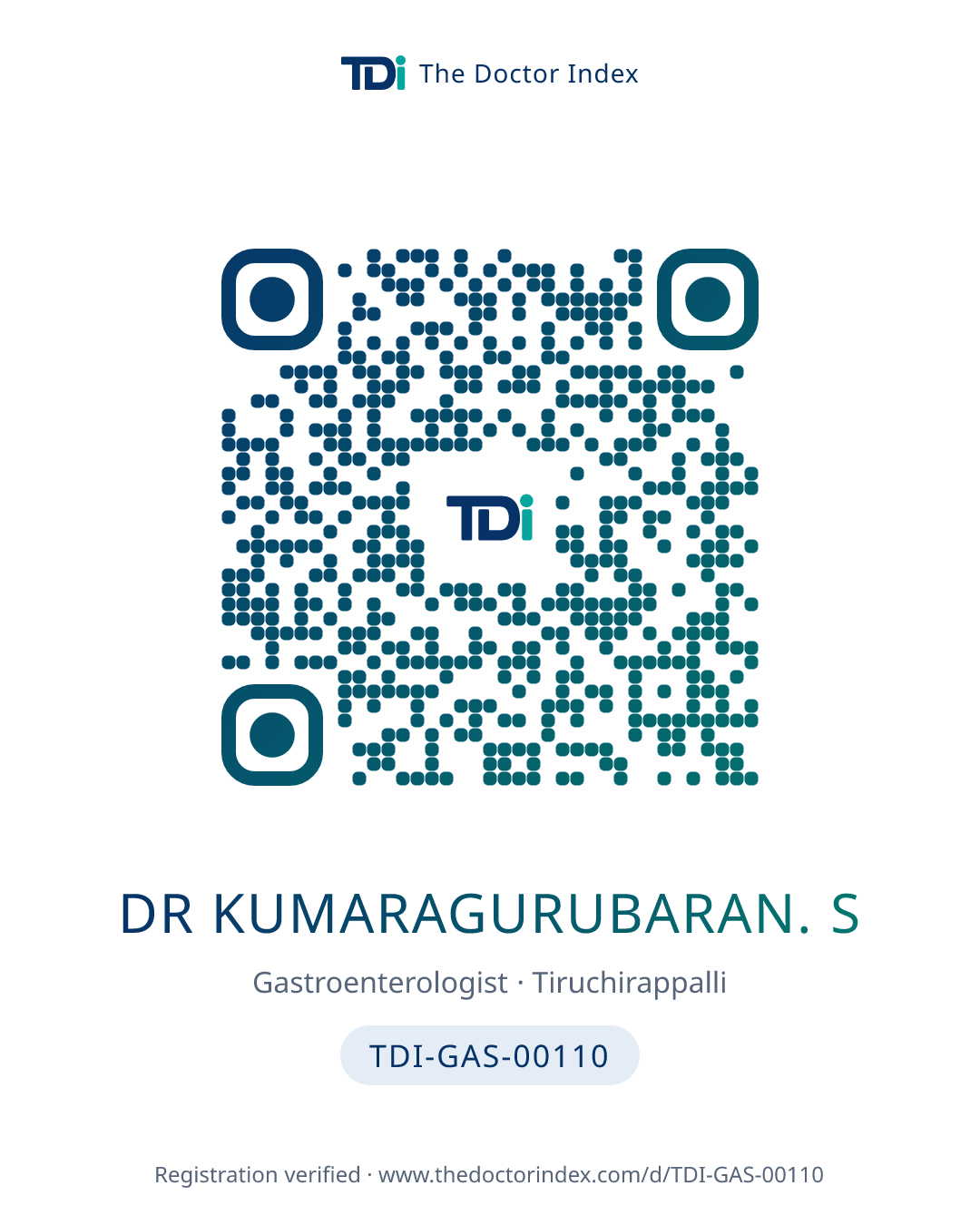 QR card for Dr Kumaragurubaran. S, TDI-GAS-00110