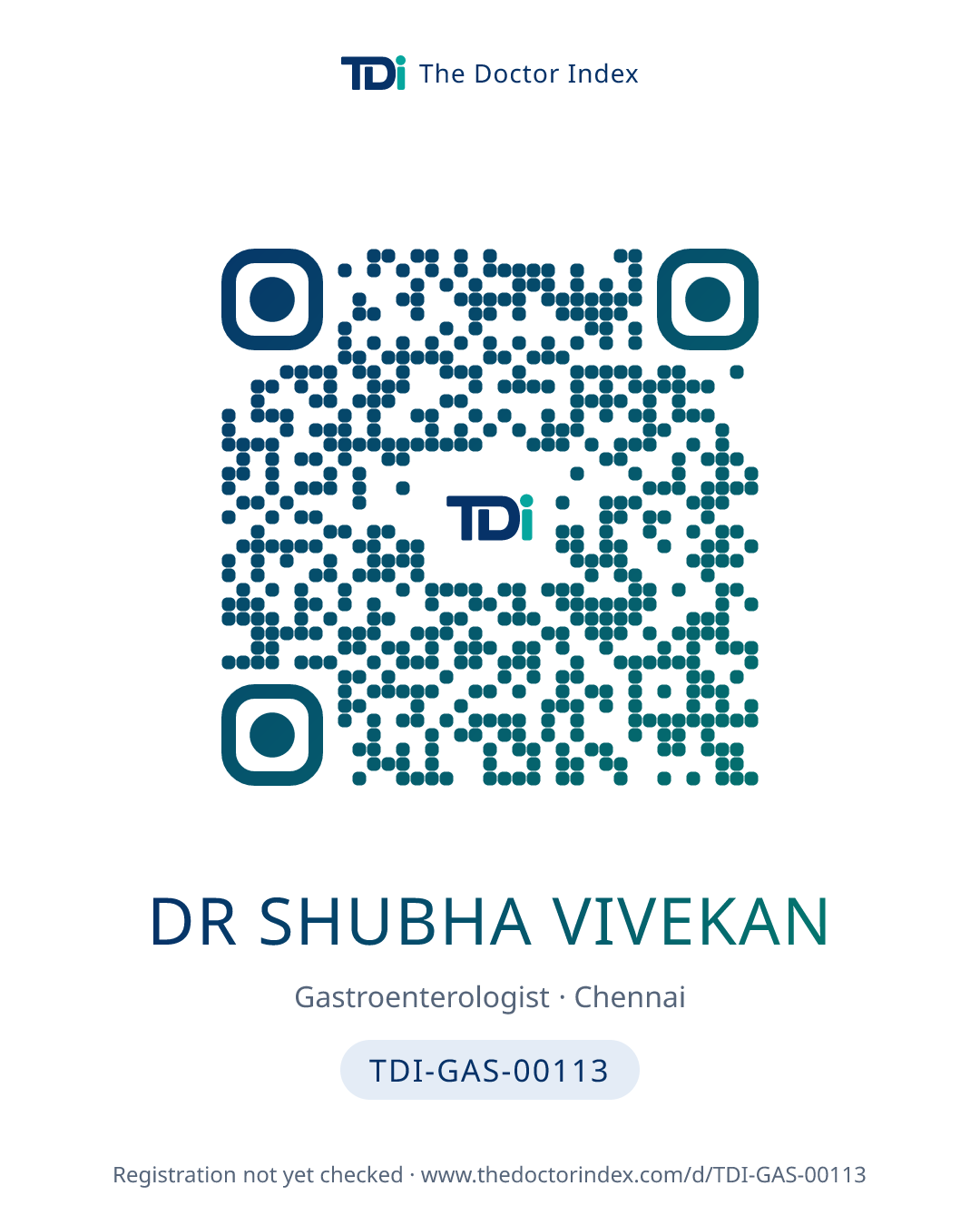 QR card for Dr Shubha Vivekan, TDI-GAS-00113