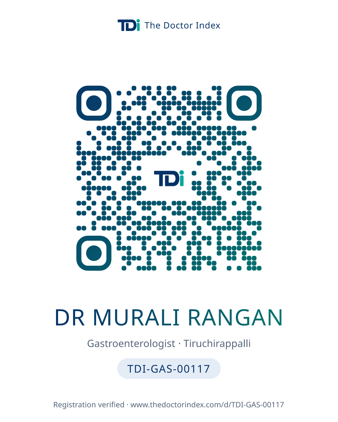QR card for Dr Murali Rangan, TDI-GAS-00117