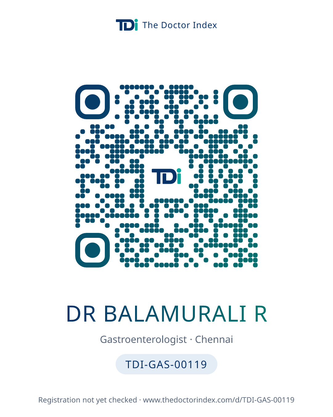 QR card for Dr Balamurali R, TDI-GAS-00119