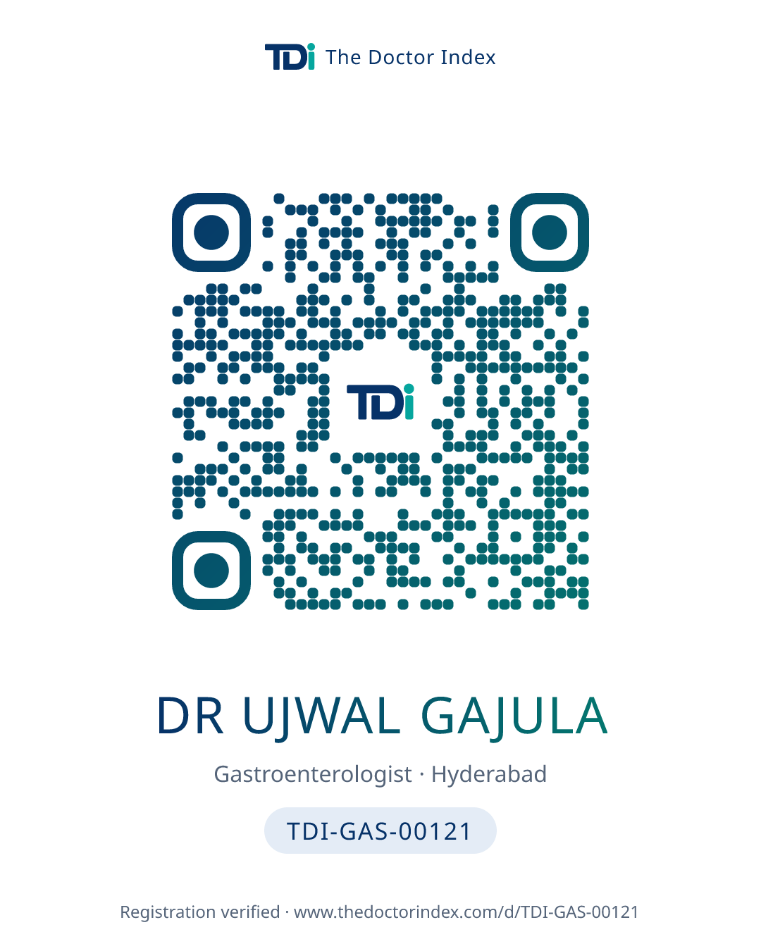 QR card for Dr Ujwal Gajula, TDI-GAS-00121
