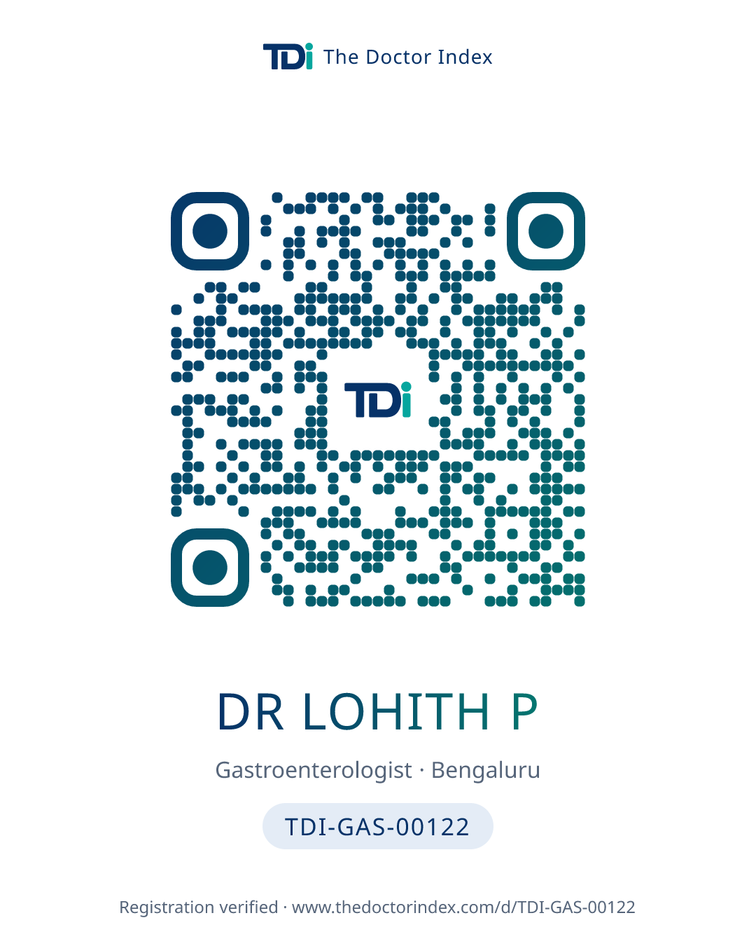 QR card for Dr Lohith P, TDI-GAS-00122