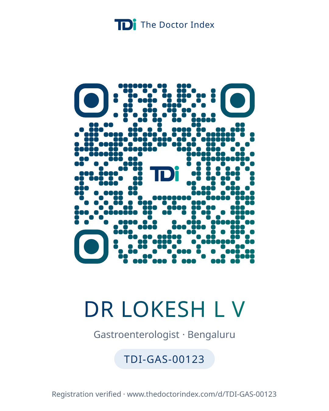 QR card for Dr Lokesh L V, TDI-GAS-00123