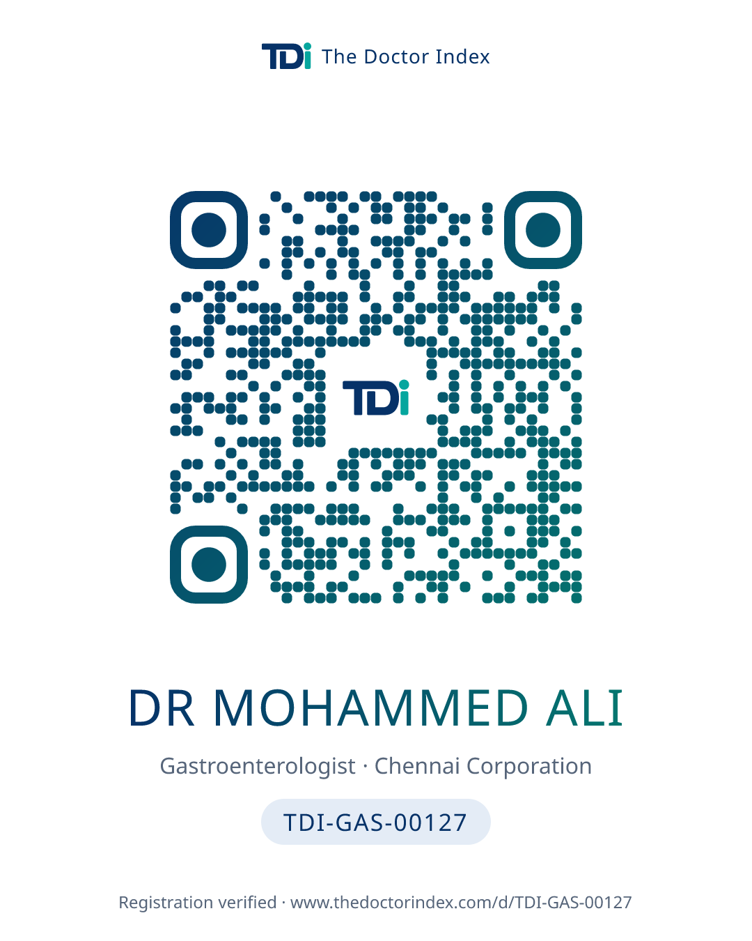 QR card for Dr Mohammed Ali, TDI-GAS-00127